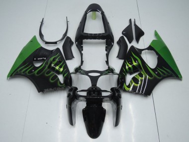 Buy 2000-2002 Black with Green Flame Kawasaki ZX6R Motorcyle Fairings