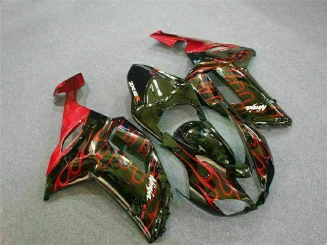 Buy 2007-2008 Black Red Flame Kawasaki ZX6R Motor Bike Fairings