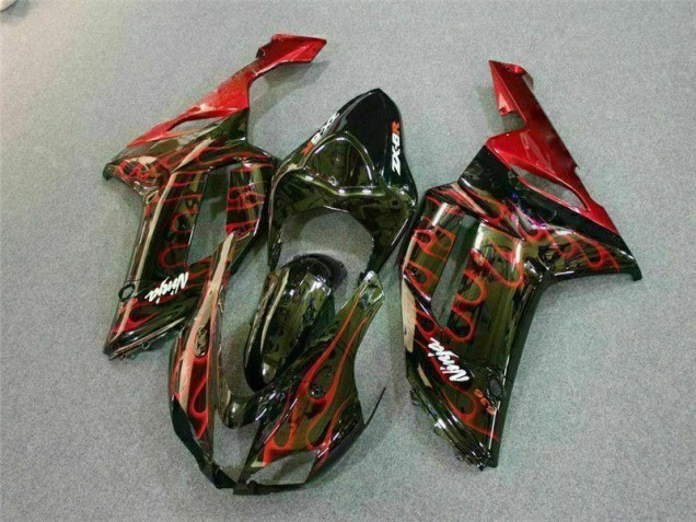 Buy 2007-2008 Black Red Flame Kawasaki ZX6R Motor Bike Fairings