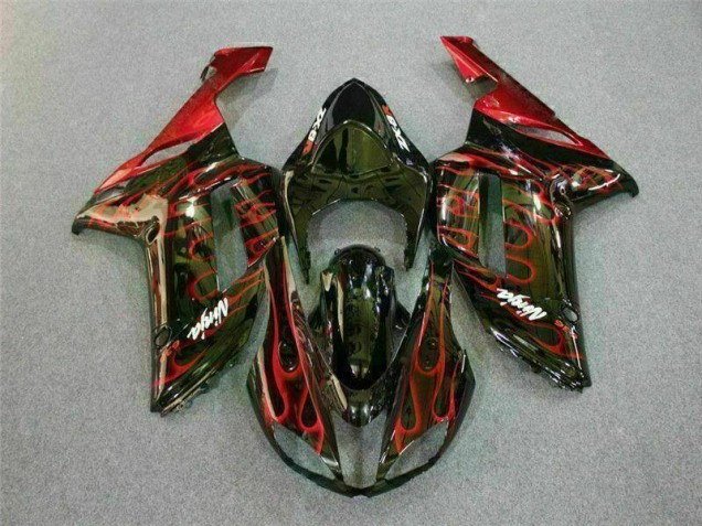 Buy 2007-2008 Black Red Flame Kawasaki ZX6R Motor Bike Fairings