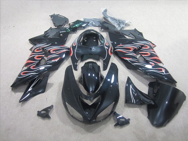 Buy 2006-2007 Black White Red Flame Kawasaki ZX10R Motorbike Fairing Buy 2006-2007 Black White Red Flame Kawasaki ZX10R Motorbike Fairing