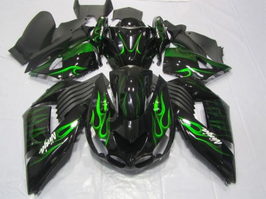 Buy 2006-2011 Black Green Flame Ninja Kawasaki ZX14R ZZR1400 Motorcycle Replacement Fairings
