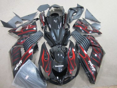 Buy 2006-2011 Black Red Flame Ninja Kawasaki ZX14R ZZR1400 Motorcyle Fairings