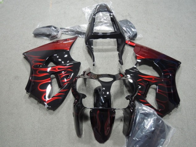 Buy 2000-2002 Black Red Flame Kawasaki ZX6R Motorbike Fairing Kits