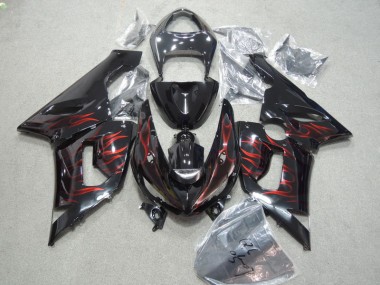 Buy 2005-2006 Black Red Flame Kawasaki ZX6R Moto Fairings