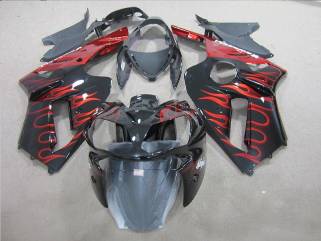 Buy 2007-2008 Black Red Flame Kawasaki ZX6R Replacement Fairings