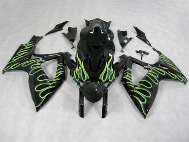 Buy 2006-2007 Black Green Flame Suzuki GSXR600 Motorcycle Fairings
