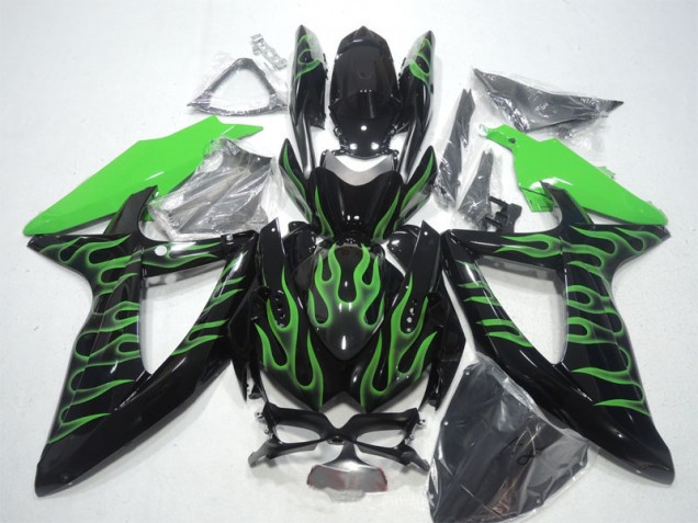 Buy 2008-2010 Black Green Flame Suzuki GSXR600 Bike Fairings